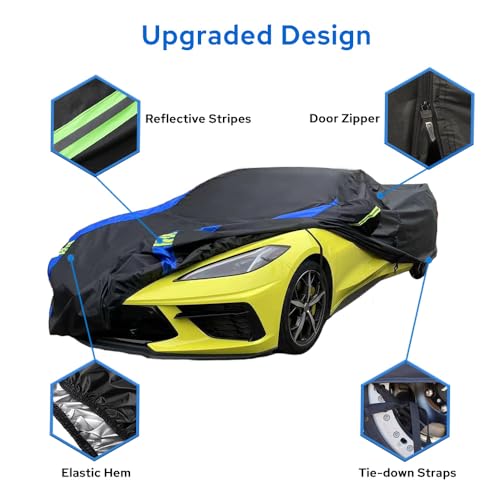 Avecrew for Chevrolet Corvette C8 Car Cover Waterproof All Weather for Automobiles, Outdoor Full Exterior Covers Fit 2020-2024 Corvette C8 with Windproof Strap and Driver Door Zipper - Image 4