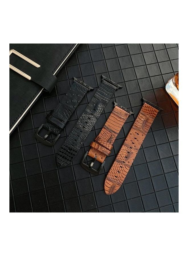 سوار من الجلد الطبيعي بنقشة جلد التمساح والنعام لساعة أبل ووتش سيريز 7/6/SE/5/4/3/2/1 مقاس 41/40/38 مم أسود - Image 3