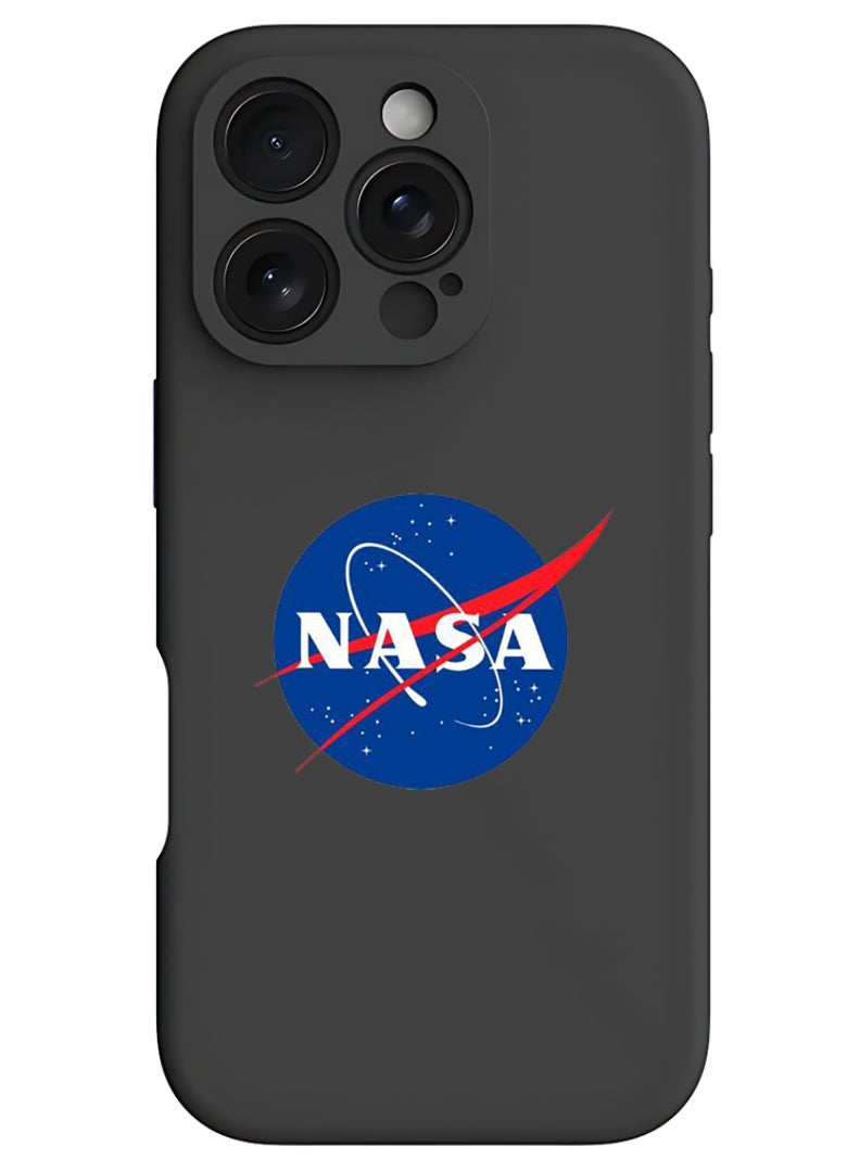 Theodor iPhone 16 Pro Max Black Protective Slim Fit Case Liquid Silicone Cover with Full Body Protection Anti-Scratch Shockproof Case For iPhone - Nasa CLassic - Image 1