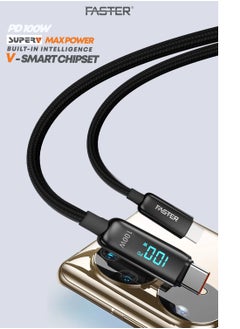 Faster 100W USB-C to C Fast Charging Cable 1 Meter with LED Display - Type-C Cable for iPhone, Android, Macbook, Laptop - Braided Long Charger Cable for PD Fast Charging - Durable and Fast Data Cable  - Image 2