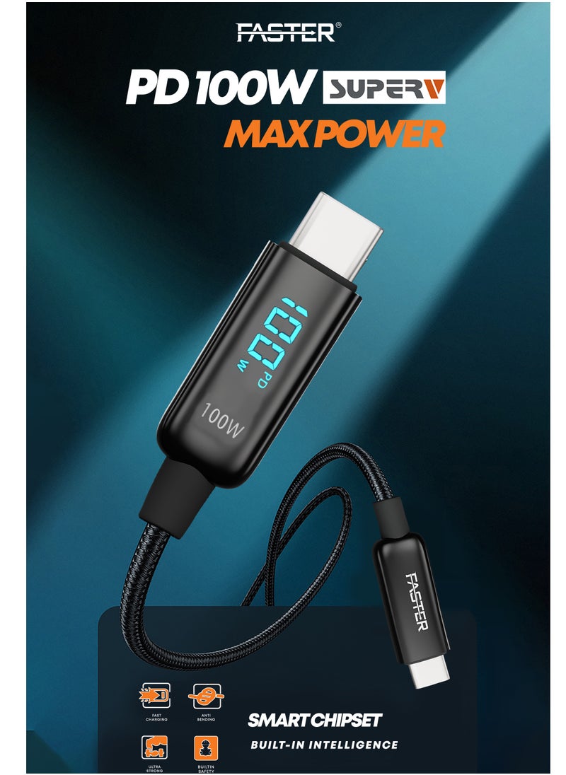 Faster 100W USB-C to C Fast Charging Cable 1 Meter with LED Display - Type-C Cable for iPhone, Android, Macbook, Laptop - Braided Long Charger Cable for PD Fast Charging - Durable and Fast Data Cable  - Image 4