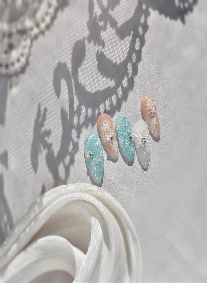 LIFOOST Shell Light Lace Flower Nail Stickers 5D Embossed Premium Salon-Quality Nail Accessories,Self-Adhesive Aurora White Bowknot Decals for DIY Manicure, Nail Art, Press on, Home or Salon - Image 5