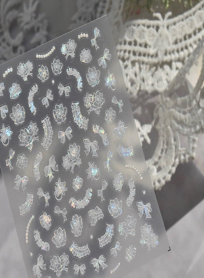 LIFOOST Shell Light Lace Flower Nail Stickers 5D Embossed Premium Salon-Quality Nail Accessories,Self-Adhesive Aurora White Bowknot Decals for DIY Manicure, Nail Art, Press on, Home or Salon - Image 3