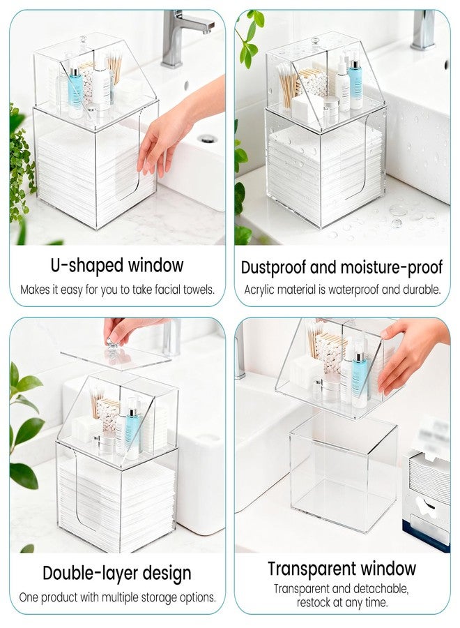 PCEEL Disposable Face Towel Storage Box Compatible with Clean Skin Club XL, 3-in-1 Detachable 2-Layer for Cleaning Accessories, Face Towel Holder for Bathroom, Vanity Makeup, Holds 50, Clear Acrylic - Image 4