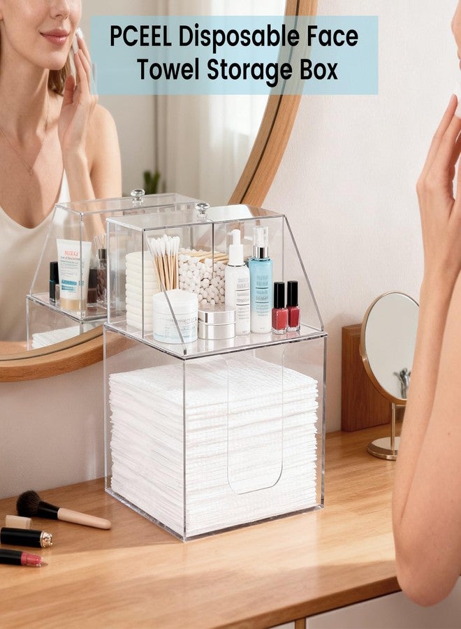 PCEEL Disposable Face Towel Storage Box Compatible with Clean Skin Club XL, 3-in-1 Detachable 2-Layer for Cleaning Accessories, Face Towel Holder for Bathroom, Vanity Makeup, Holds 50, Clear Acrylic - Image 2