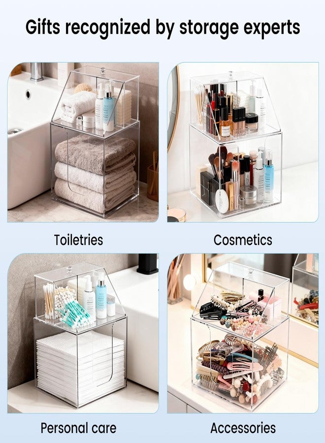 PCEEL Disposable Face Towel Storage Box Compatible with Clean Skin Club XL, 3-in-1 Detachable 2-Layer for Cleaning Accessories, Face Towel Holder for Bathroom, Vanity Makeup, Holds 50, Clear Acrylic - Image 3