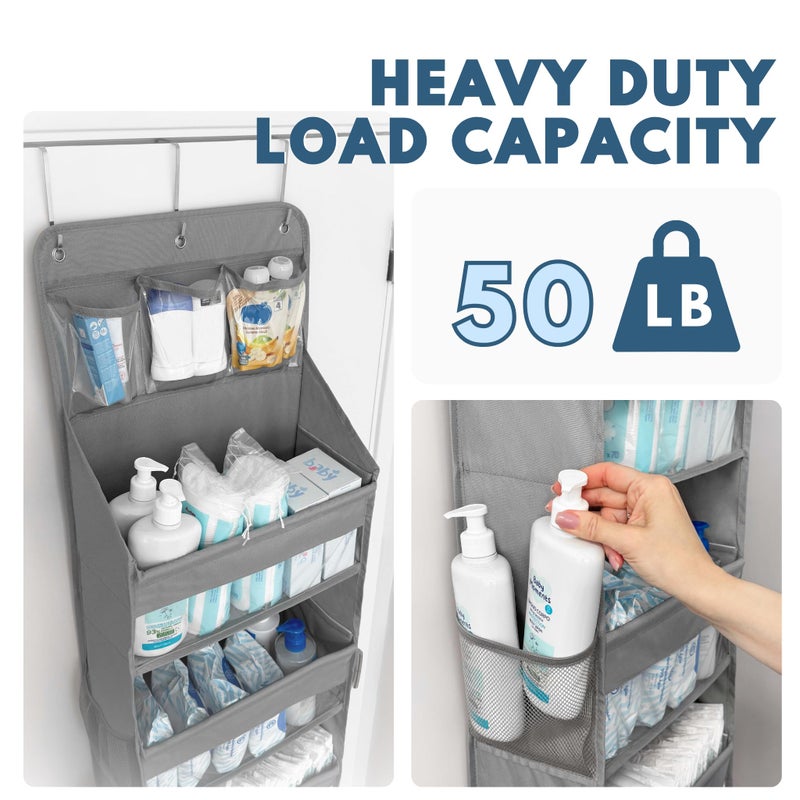 LILEKA Over The Door Organizer Hanging with 5 Large & 6 Side Pockets 5 Tier Behind Door Storage 50 lbs for Closet, Nursery, Bathroom Door Organizer, 1 Pack, Grey - Image 3