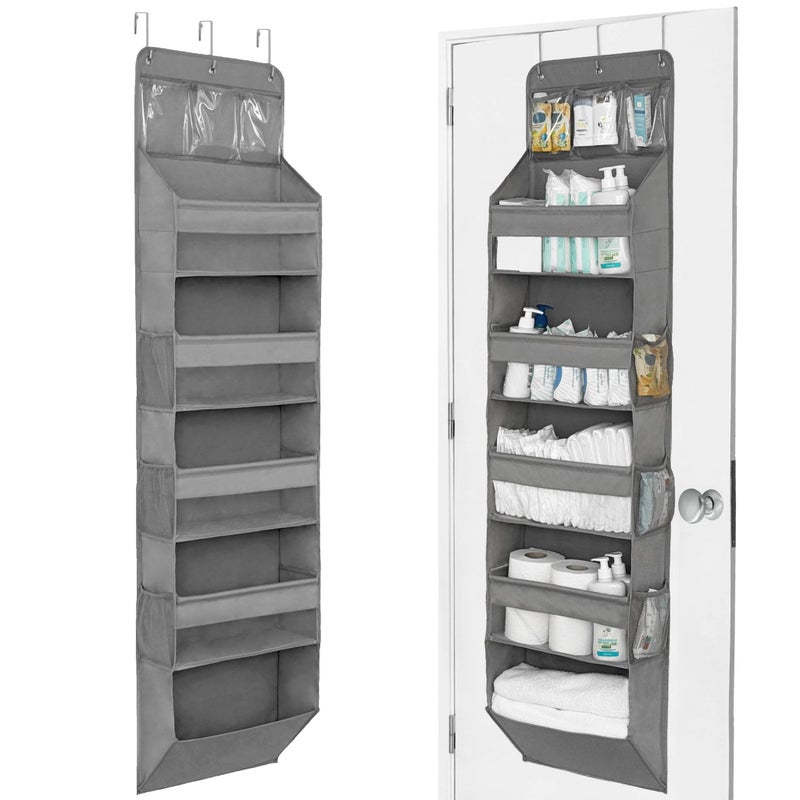 LILEKA Over The Door Organizer Hanging with 5 Large & 6 Side Pockets 5 Tier Behind Door Storage 50 lbs for Closet, Nursery, Bathroom Door Organizer, 1 Pack, Grey - Image 1