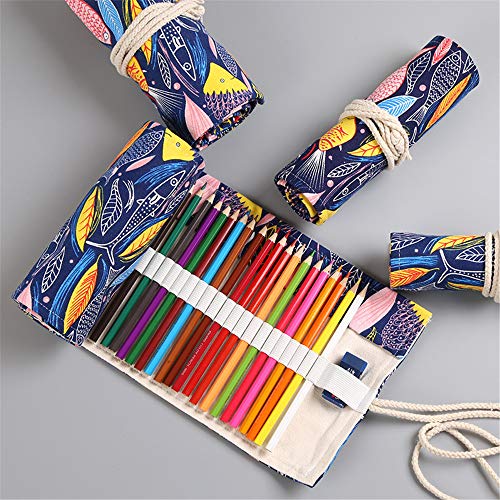 Funny live 36/48/72 Slots Colored Pencil Wrap Pencils Roll Holder Coloring Pencils Organizer Holder Colored Pen Paint Brush Storage Pouch Portable for Artist Student (Colorful fish, 72 Slots) - Image 5