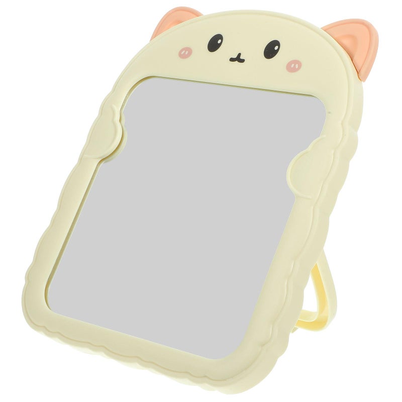 Folding Cat Ear Makeup Mirror with Stand Portable Desktop Vanity Mirror Beige Compact for Travel and Home - Image 2