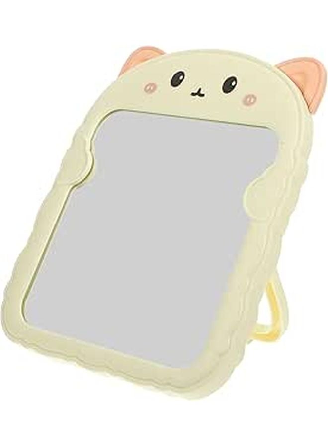 Folding Cat Ear Makeup Mirror with Stand Portable Desktop Vanity Mirror Beige Compact for Travel and Home - Image 1