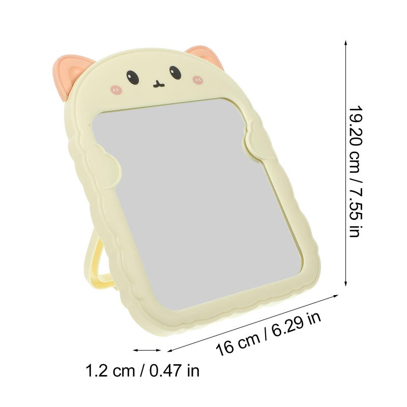 Folding Cat Ear Makeup Mirror with Stand Portable Desktop Vanity Mirror Beige Compact for Travel and Home - Image 3