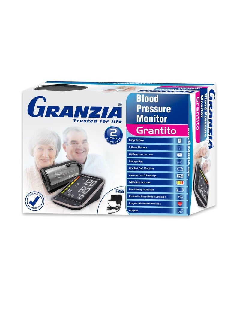 Granzia Digital Blood Pressure Monitor – Arm Cuff, Easy-Wear Design, with Adapter - Image 1