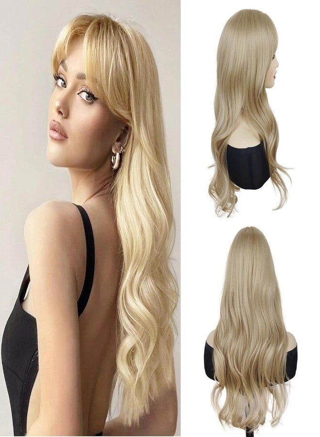GNIMEGIL 25 INCH Long Curly Blonde Wig with Bangs Natural Hair Wigs for Women Dilay Use High Temperature Synthetic Wig - Image 1