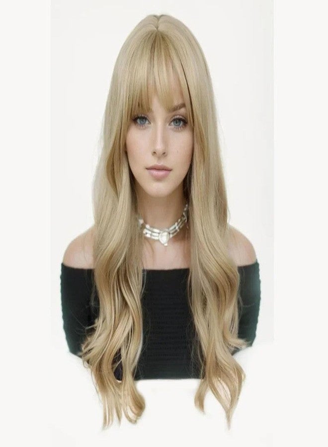 GNIMEGIL 25 INCH Long Curly Blonde Wig with Bangs Natural Hair Wigs for Women Dilay Use High Temperature Synthetic Wig - Image 2
