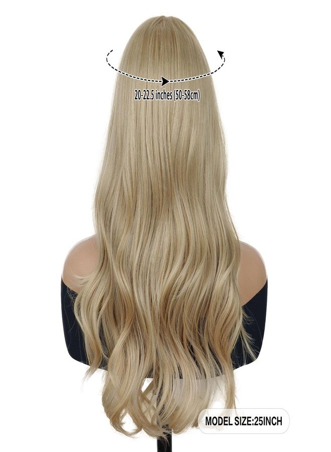GNIMEGIL 25 INCH Long Curly Blonde Wig with Bangs Natural Hair Wigs for Women Dilay Use High Temperature Synthetic Wig - Image 3