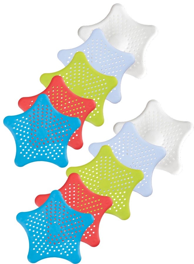 Shower Drain Hair Catcher 10 Pcs - Flexible Bathroom & Shower Drain Cover - Silicone Sink Strainer, Multipurpose - Star Shaped Drain Cover Kitchen Sink - Image 1