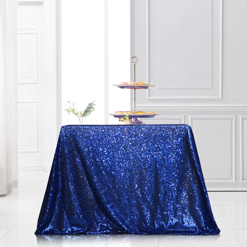 PartyDelight Sequin Tablecloth Navy Blue Sparkly Rectangular Table Cloth Wedding Sweetheart Christmas 48x72