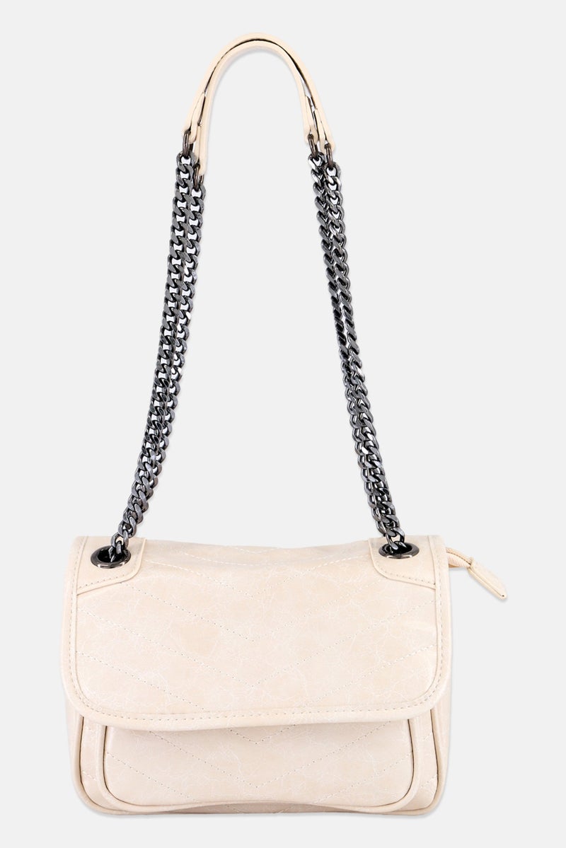 Urban Expressions Women Textured Cross Body Bag 22 L x 15 H x 7 W cm, Cream - Image 1