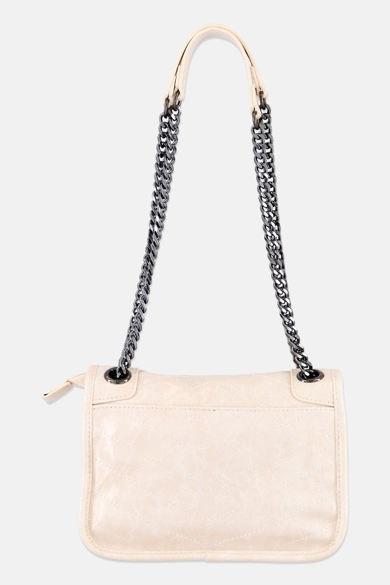 Urban Expressions Women Textured Cross Body Bag 22 L x 15 H x 7 W cm, Cream - Image 2