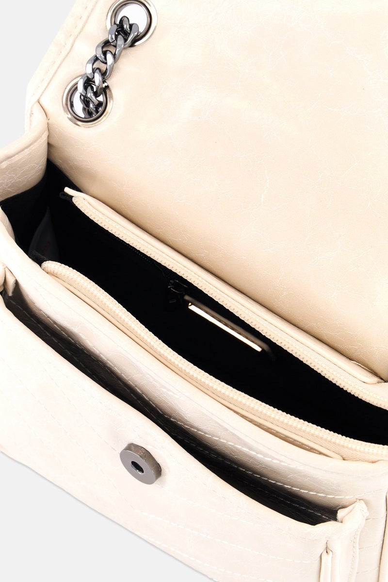 Urban Expressions Women Textured Cross Body Bag 22 L x 15 H x 7 W cm, Cream - Image 3