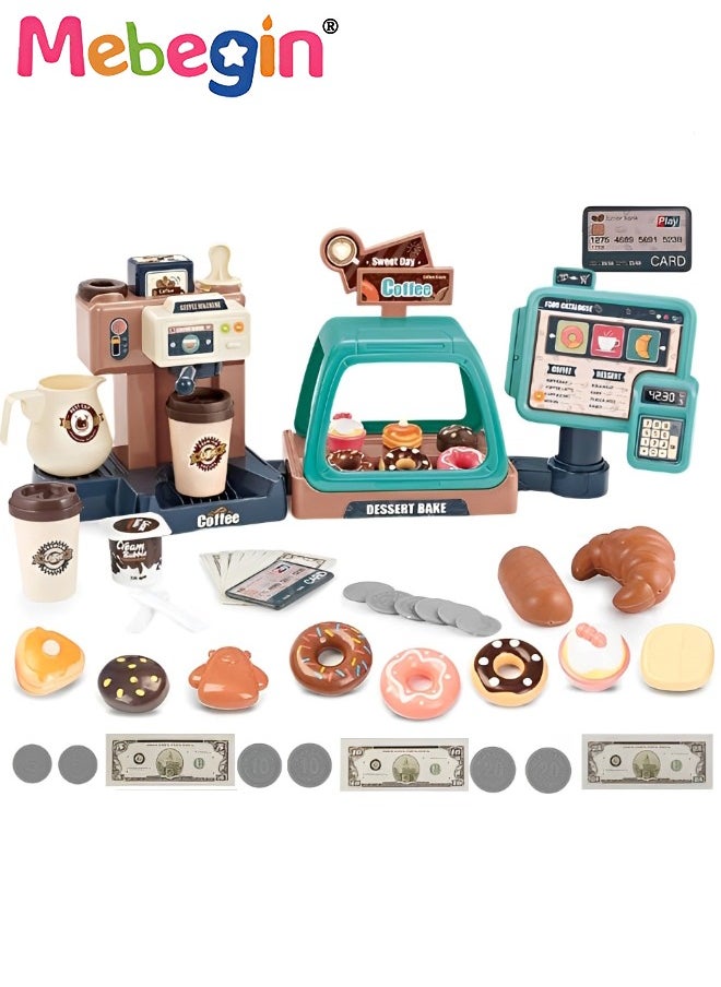MEBEGIN 41PCS Coffee Machine Toy, Coffee Maker Machine and Cash Register Kit with Sound and Light, Realistic Coffee Shop Playset with Rich Accessaries, Fun Pretend Role Play Toy, Creative Play House Toys, Ideal Gift for Kids Aged 3+  - Image 2