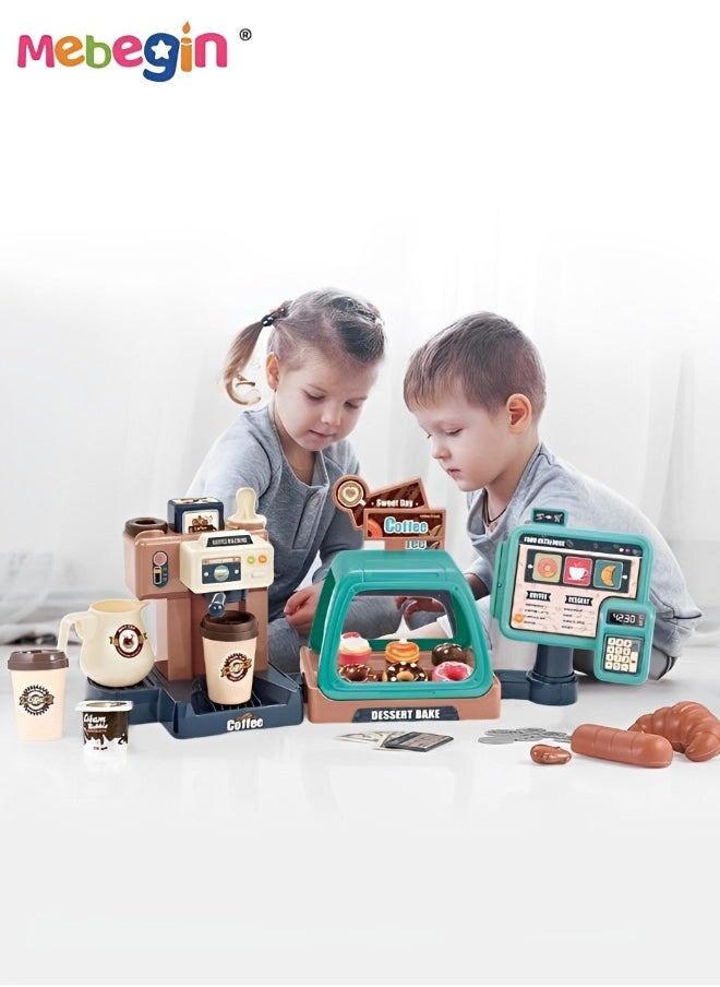 MEBEGIN 41PCS Coffee Machine Toy, Coffee Maker Machine and Cash Register Kit with Sound and Light, Realistic Coffee Shop Playset with Rich Accessaries, Fun Pretend Role Play Toy, Creative Play House Toys, Ideal Gift for Kids Aged 3+  - Image 3