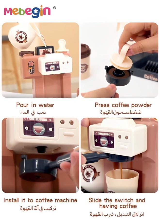 MEBEGIN 41PCS Coffee Machine Toy, Coffee Maker Machine and Cash Register Kit with Sound and Light, Realistic Coffee Shop Playset with Rich Accessaries, Fun Pretend Role Play Toy, Creative Play House Toys, Ideal Gift for Kids Aged 3+  - Image 4