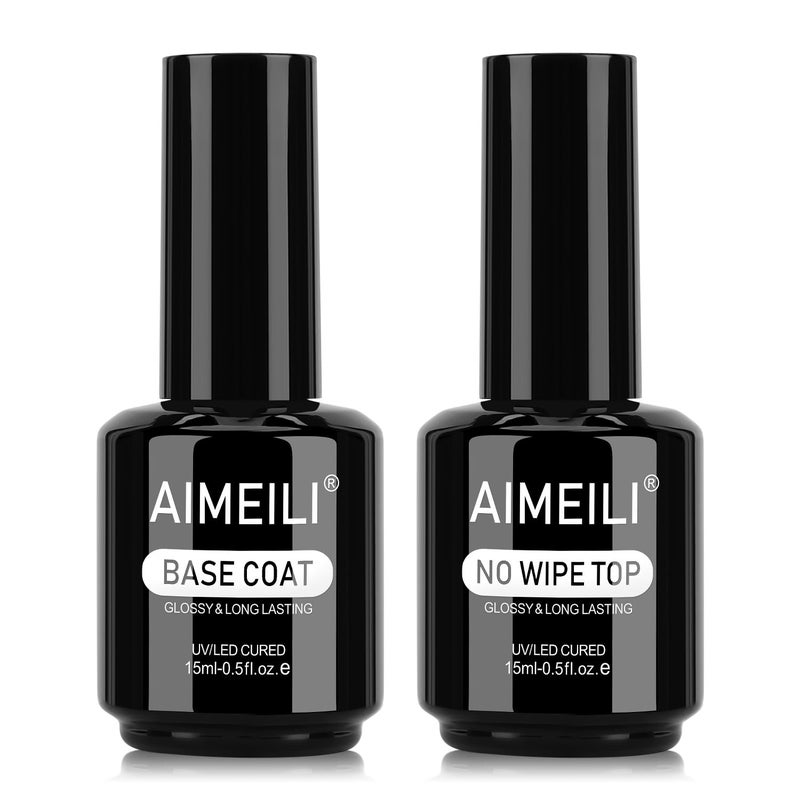 AIMEILI أيميلي طلاء أظافر جل خالي من الهيما يدوم طويلاً مع مجموعة طلاء الأساس والطبقة العلوية - 2 × 15 مل - Image 1