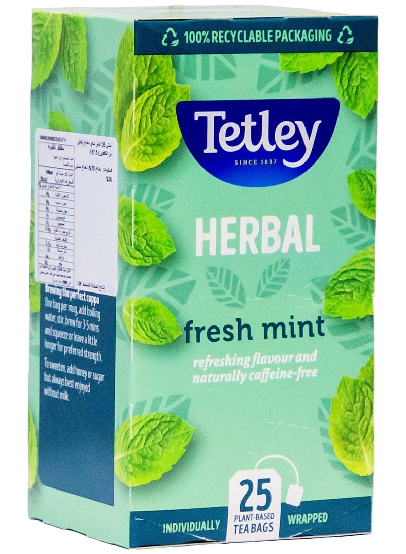 Tetley Herbal Fresh Mint Tea 25 Teabags 37.5 g - Image 1