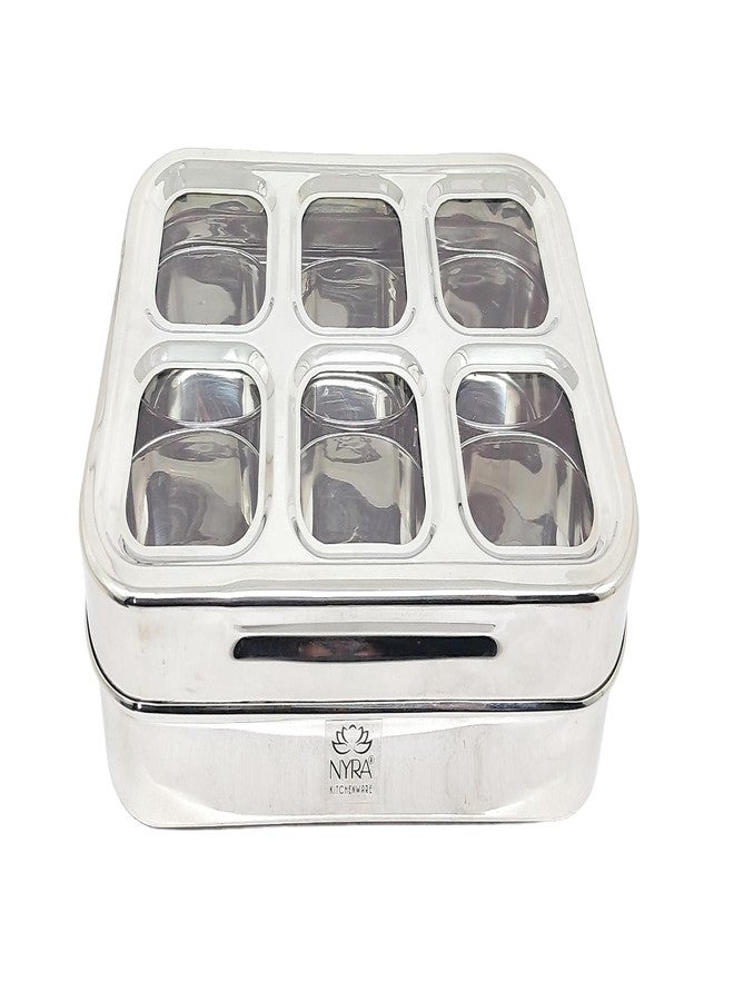 NYRA Stainless Steel Dry fruit/Spice Box for Kitchen/Organiser with compartments | See-Through Lid Masala/Dry Fruit Box| Square Box for Kitchen/Multipurpose box (6) - Image 1