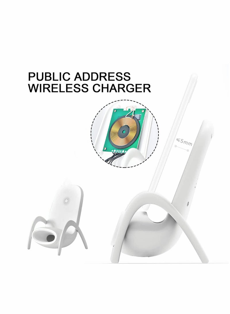 Excefore Wireless Charger,Portable Mini Chair Wireless Charger Supply for All Phones,Multipurpose Phone Stand with Musical Speaker Function,USB Cable Power Bank-White - Image 3