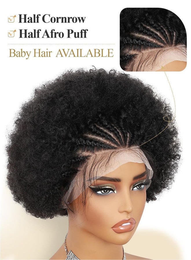 فانسي هير شعر مستعار فاخر بتصميم ضفائر كورنرو مع نفخة أفرو، باروكة أمامية من الدانتيل عالي الدقة مع شعر صغير، شعر مستعار شفاف بدون غراء، مقاس 13x4 بوصة، مناسب للنساء ذوات البشرة السمراء، تسريحة شعر طبيعية - Image 5