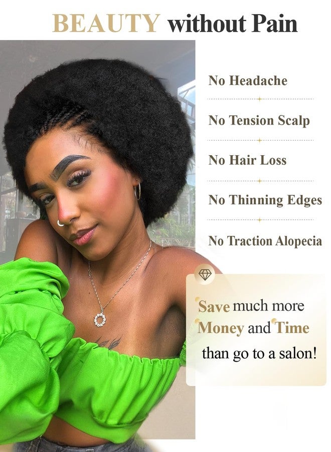 فانسي هير شعر مستعار فاخر بتصميم ضفائر كورنرو مع نفخة أفرو، باروكة أمامية من الدانتيل عالي الدقة مع شعر صغير، شعر مستعار شفاف بدون غراء، مقاس 13x4 بوصة، مناسب للنساء ذوات البشرة السمراء، تسريحة شعر طبيعية - Image 2