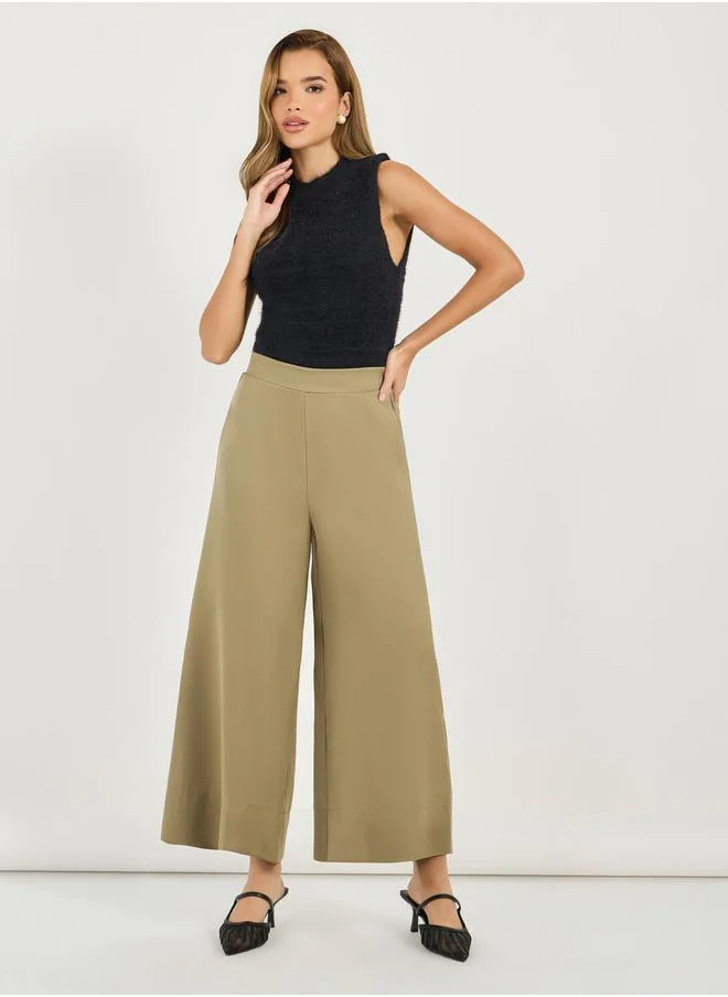 Styli Wide Leg Culotte Pants with Elastic Waistband