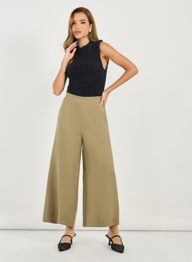 Styli Wide Leg Culotte Pants with Elastic Waistband - Image 1