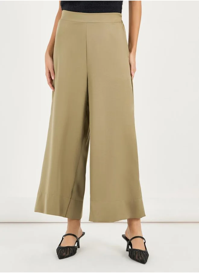 Styli Wide Leg Culotte Pants with Elastic Waistband