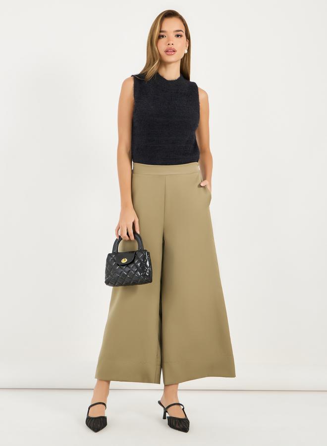 Styli Wide Leg Culotte Pants with Elastic Waistband - Image 4