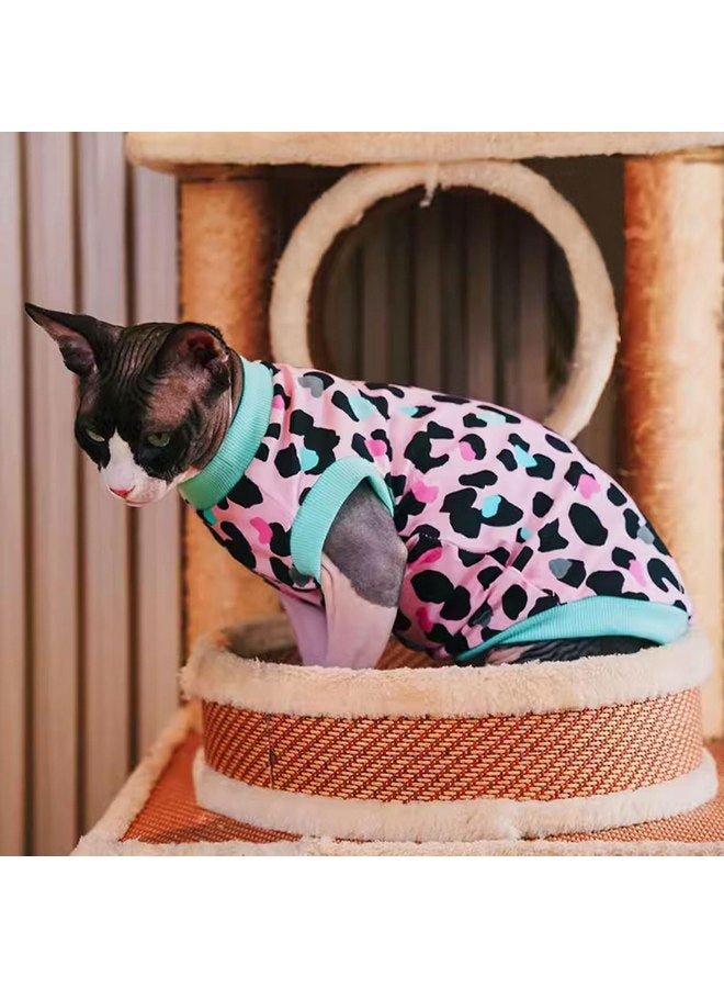 بوماي بوريتي ملابس قطط سفينكس من PUMYPOREITY، سترة قطط قابلة للتمدد، قميص قطط ناعم بدون شعر، بيجامة قطط، بلوزة قطط ذات رقبة مدورة لقطط سفينكس كورنيش ريكس، ديفون ريكس، وردي، مقاس XS - Image 5