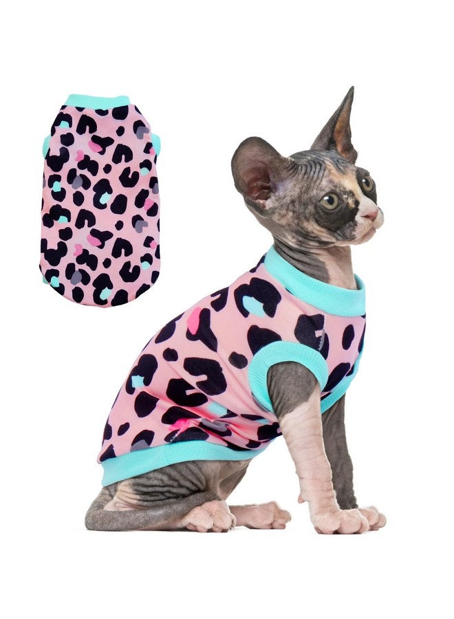 بوماي بوريتي ملابس قطط سفينكس من PUMYPOREITY، سترة قطط قابلة للتمدد، قميص قطط ناعم بدون شعر، بيجامة قطط، بلوزة قطط ذات رقبة مدورة لقطط سفينكس كورنيش ريكس، ديفون ريكس، وردي، مقاس XS - Image 1