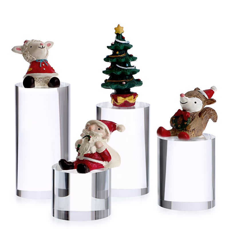 Hipiwe Hipiwe 4Pack Acrylic Display Risers Figures Display Stand Holder Clear Cylinder Tabletop Jewelry Perfume Showcase Organizer for Geodes Rock Small Collectibles Display Blocks 
