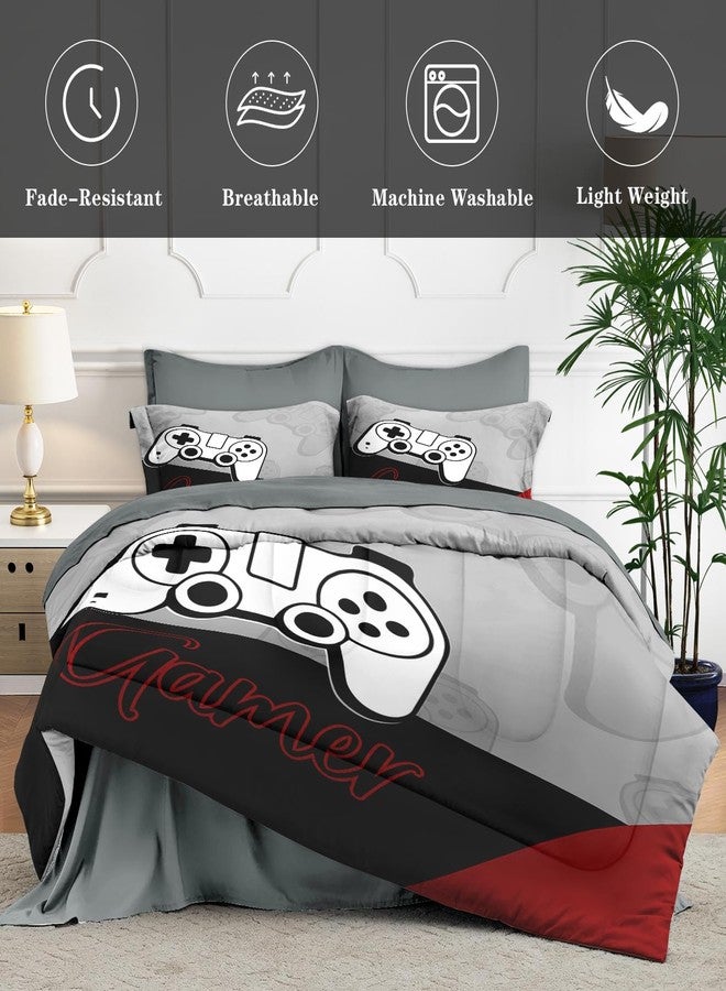 WeCozy طقم لحاف ألعاب WeCozy كامل الحجم، أحمر وأسود، 7 قطع، مناسب للأطفال والمراهقين، ديكور غرفة ألعاب مستوحى من ألعاب الفيديو، مع ملاءة سرير مسطحة. - Image 4