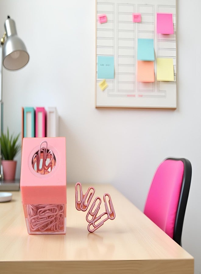 Jowxsx Pink Paper Cilp Dispenser Holder Clear Acrylic Organizers with Magnetic Top for Desk Cute Office Binder Clip, Paper Clip Holders - Image 5
