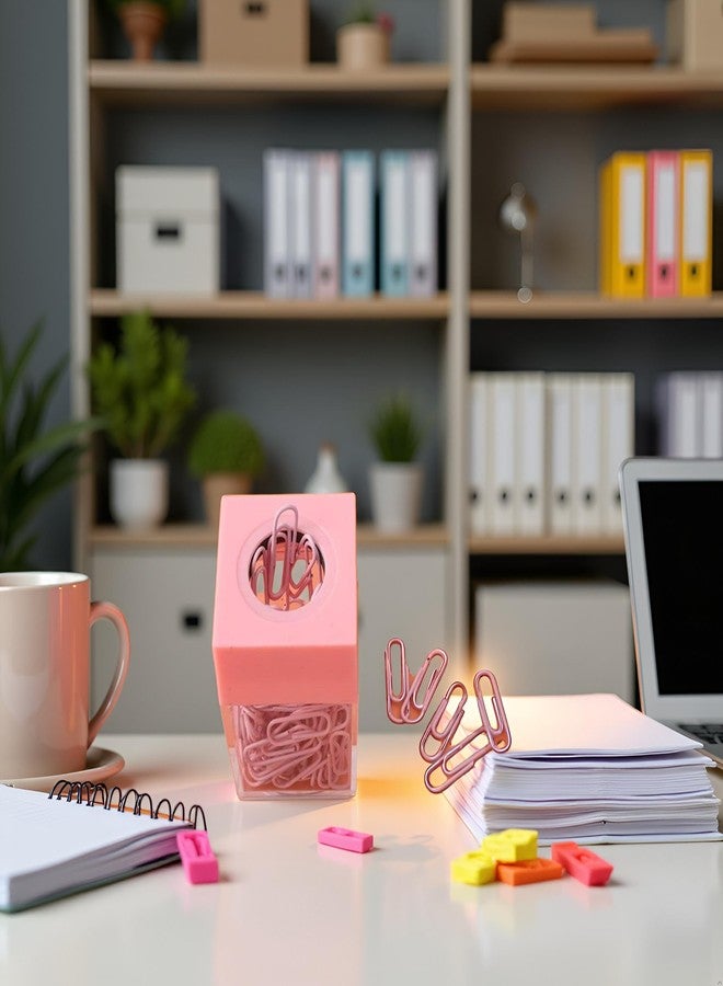 Jowxsx Pink Paper Cilp Dispenser Holder Clear Acrylic Organizers with Magnetic Top for Desk Cute Office Binder Clip, Paper Clip Holders - Image 3