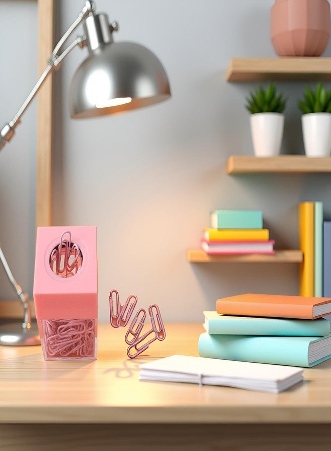 Jowxsx Pink Paper Cilp Dispenser Holder Clear Acrylic Organizers with Magnetic Top for Desk Cute Office Binder Clip, Paper Clip Holders - Image 4