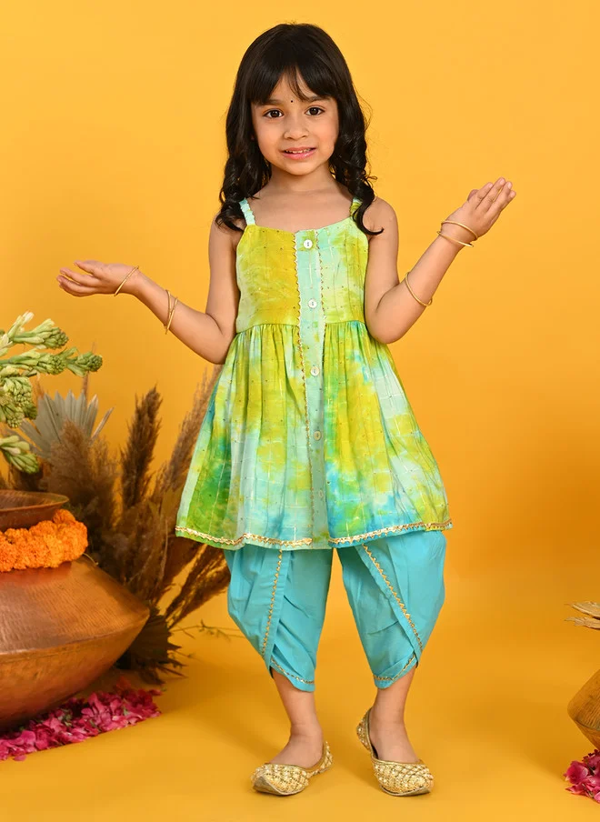 Saka Designs Dyed Empire Kurta with Dhoti Pants for Girls