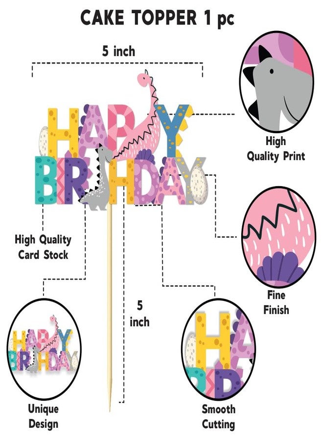 Festiko® Set of 53 Pcs Dino Theme Happy Birthday Combo (Banner, Swirls With Cutouts, Balloons, Cake & Cupcake Toppers), Dino Theme Decorations, Birthday Decoration Items - Image 5