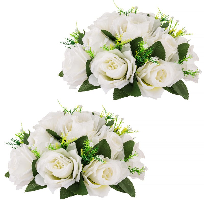 Inweder Wedding Flower Balls for Centerpieces  2 Pcs Artificial Flower Ball Arrangement Bouquet Fake Flowers Rose Balls for Weddings Birthday Party Home Decor White