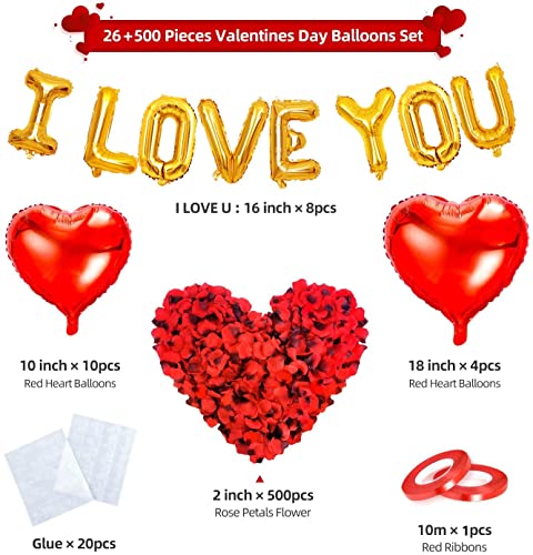 kortes I Love You Balloons and Heart Balloons Kit with Rose Petals, Valentines Day Decorations for Party - Image 2