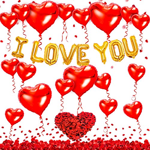 kortes I Love You Balloons and Heart Balloons Kit with Rose Petals, Valentines Day Decorations for Party - Image 1